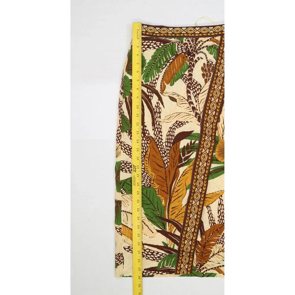 Farm Rio Skirt Womens XS Multicolor Foliage Sketch Sand Wrap Midi Beaded Tassel - Picture 2 of 9